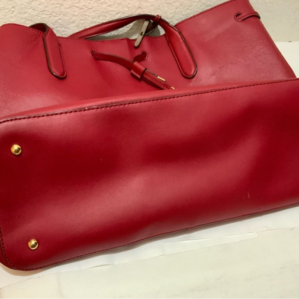 Ralph Lauren Red Leather Tote drawstring open top - Picture 9 of 11